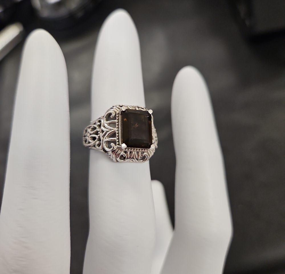 Karis Filigree Ring with Smoky Quartz Stone